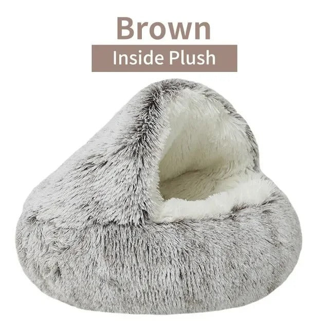 Cozy Round Pet Bed with Detachable Cover Dual-Purpose Warm Sleeping Nest and Cave for Small Dogs and Cats