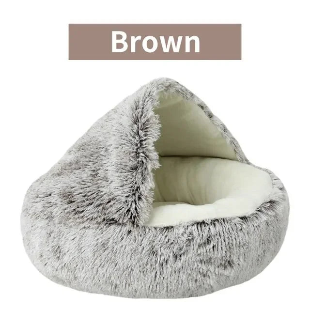 Cozy Round Pet Bed with Detachable Cover Dual-Purpose Warm Sleeping Nest and Cave for Small Dogs and Cats