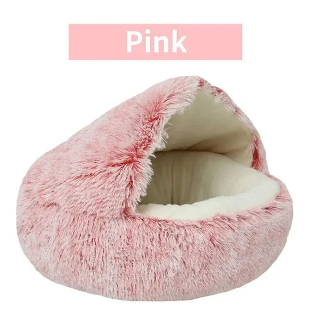 Cozy Round Pet Bed with Detachable Cover Dual-Purpose Warm Sleeping Nest and Cave for Small Dogs and Cats