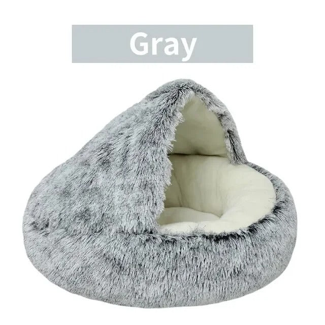 Cozy Round Pet Bed with Detachable Cover Dual-Purpose Warm Sleeping Nest and Cave for Small Dogs and Cats